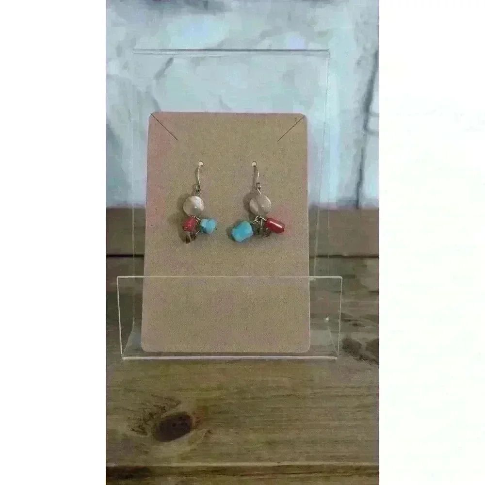 Blue and Orange Beaded Dangle Earrings